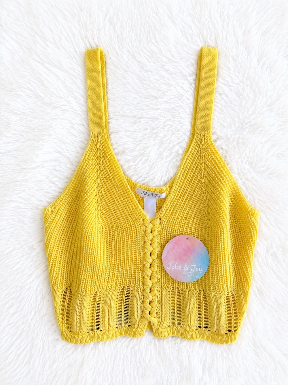 Jolie & Joy Yellow Knit Cropped Tank with Braided Front
